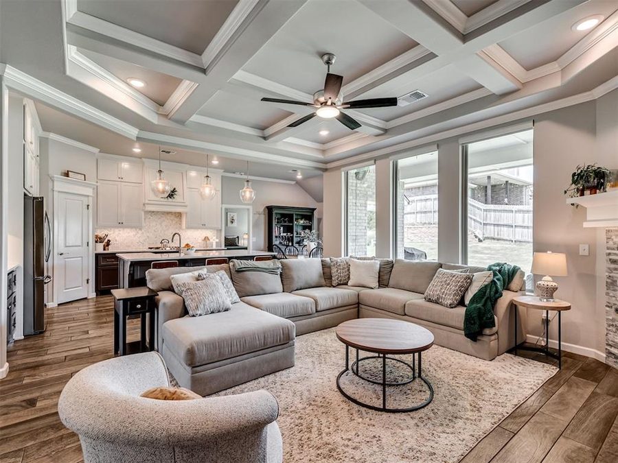 Living room with coffered ceiling