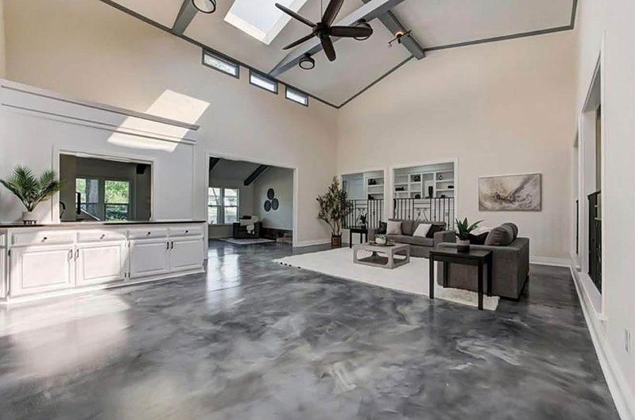 Living room with vaulted ceiling